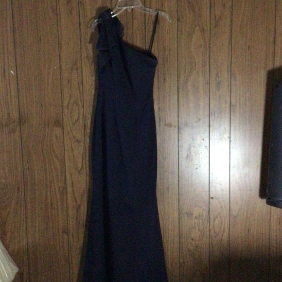 Eliza J Blue one shoulder dress with bow